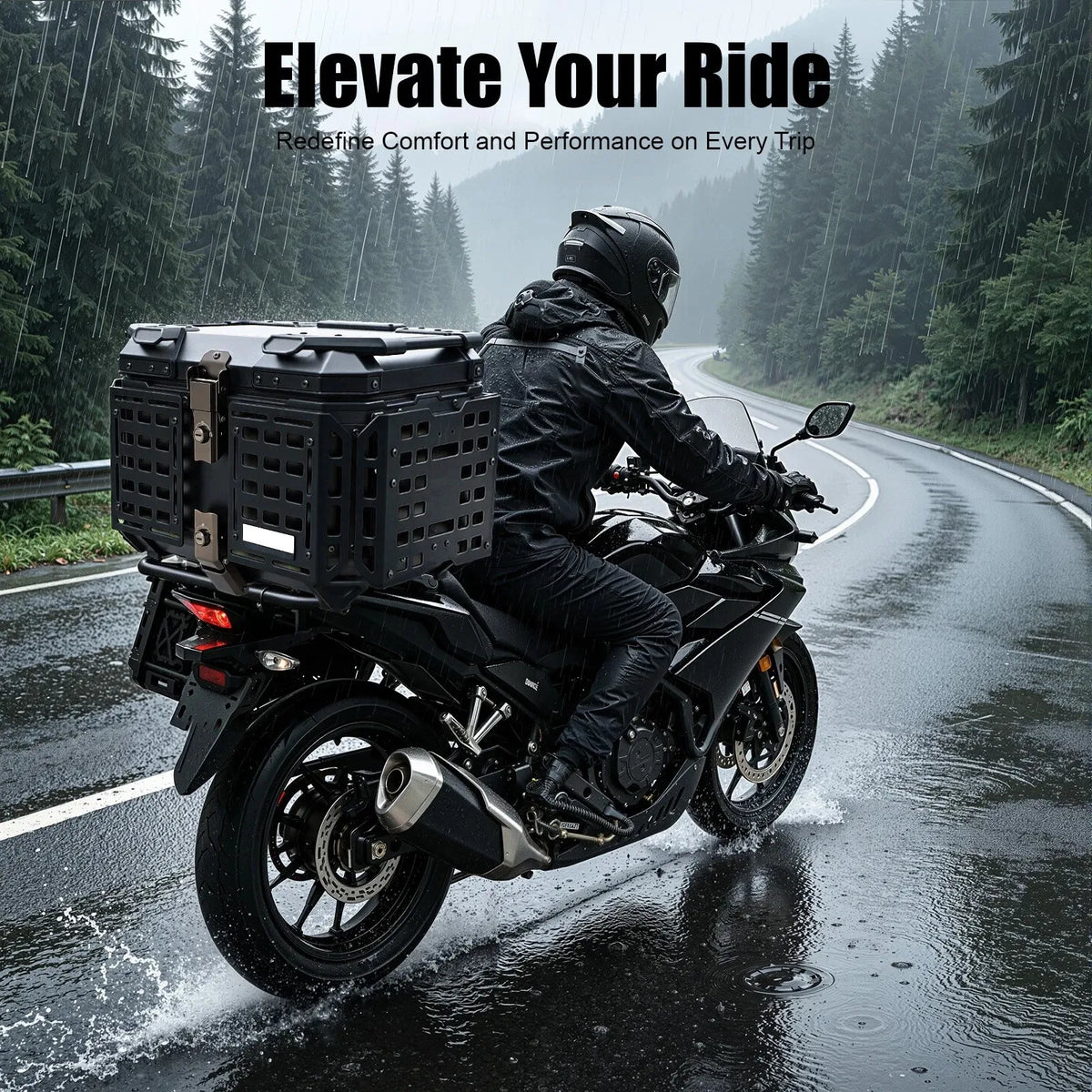 45L Motorcycle Top Case with Foldable Side Plates, Hard Shell Rear Tail Box for Scooter & Moped, Waterproof Storage Trunk with Cushioned Inner Liner, Double Lock System