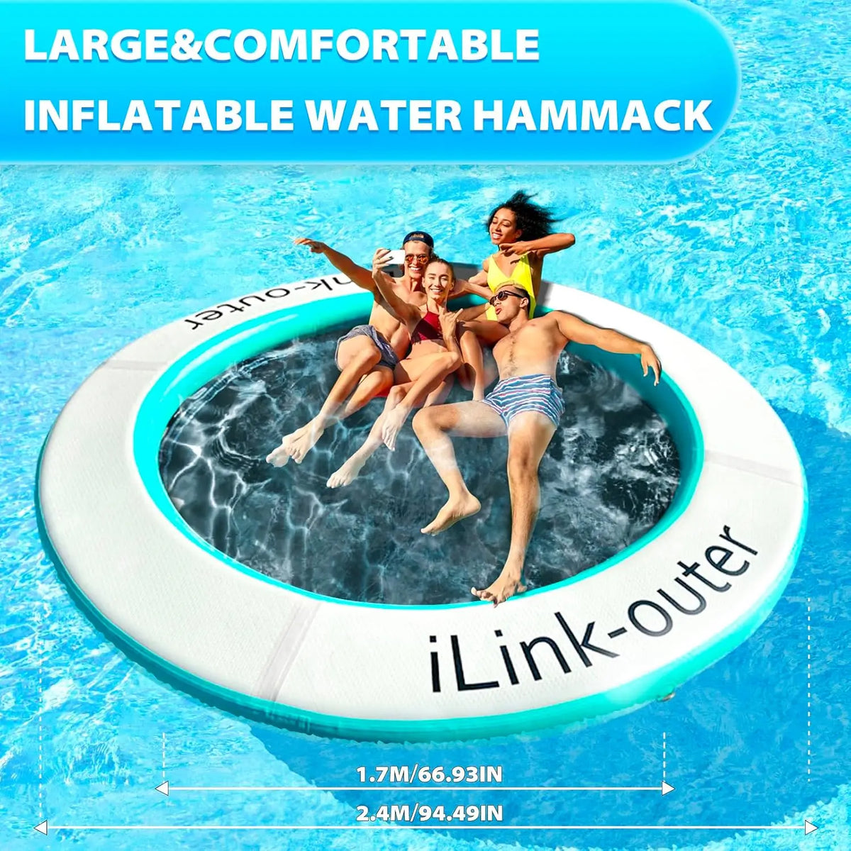 Round Floating Ring Inflatable Floating Water Hammock Round Floating Ring for Lakes, Inflatable Raft Platform for Pool and Lake