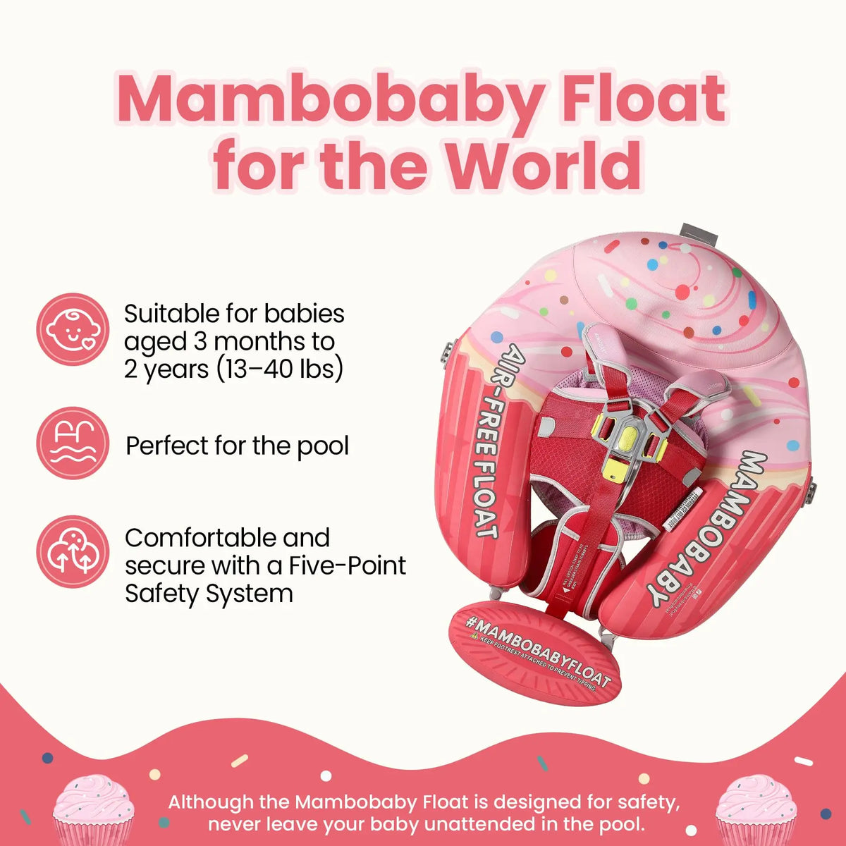 Mambobaby Baby Pool Float with Canopy & Tile Baby Swim Ring Infant Swimming Trainer Circle With Adjustable Strap for Boys Girls