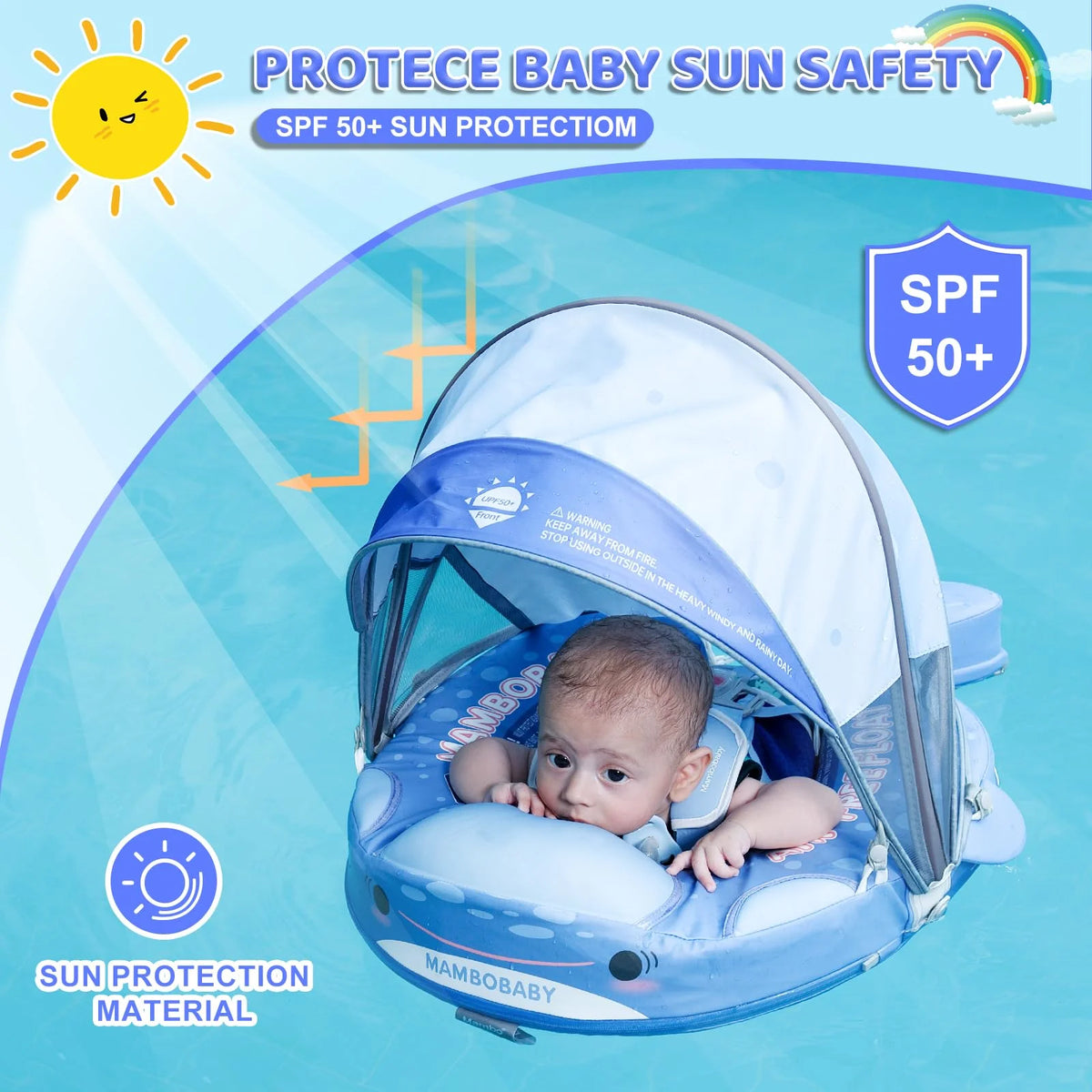 Mambobaby Float 98% UV Protection Canopy Comfort Skin-friendly Design ST:  Whale Shark 3-24 Month B503-92-W-Z Air-Free Chest Float with Sunshade Canopy  Baby Swimming Ring Toddler Pool Float Infant Swim Circle Infant Swimming