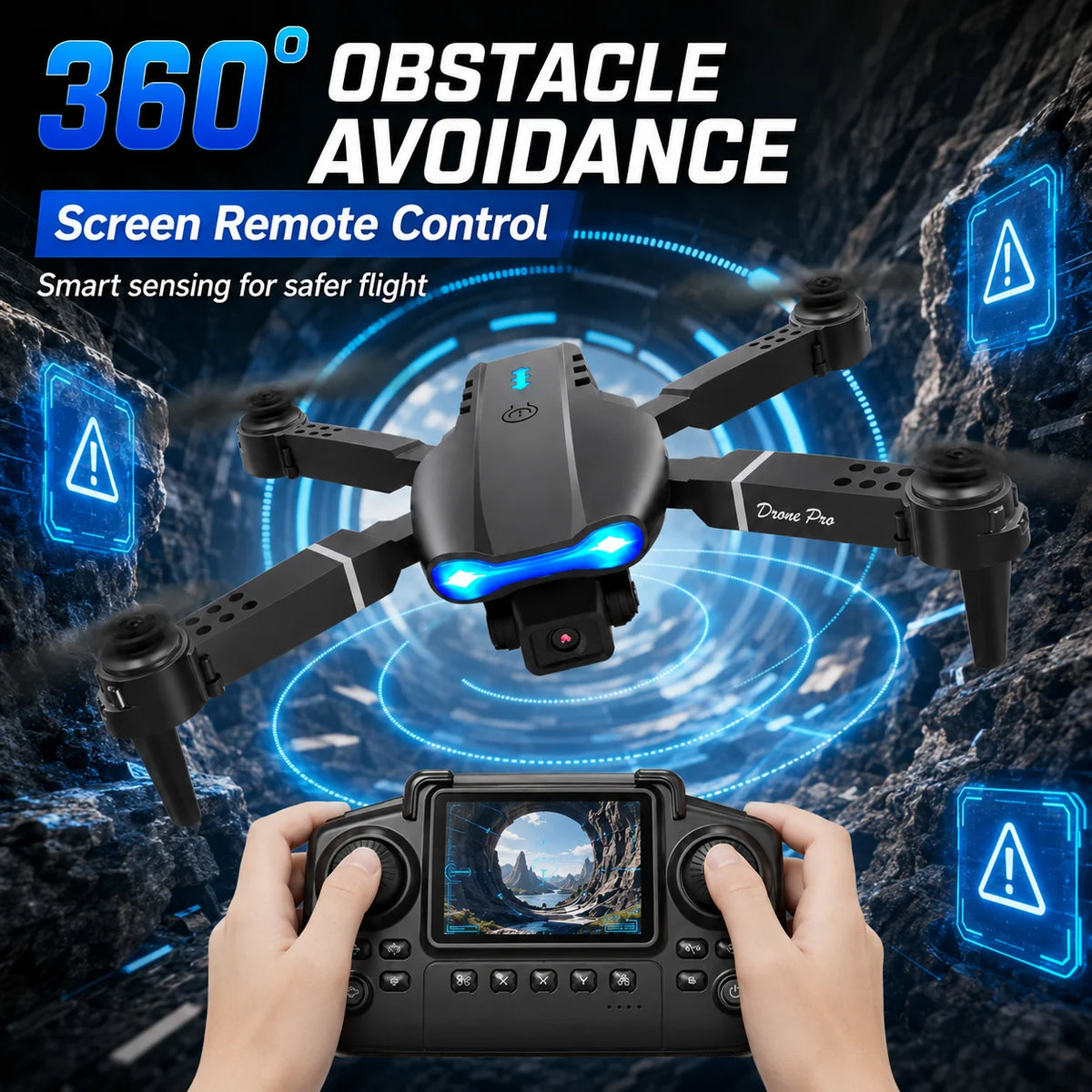 RC Quadcopter Brushless Motor One Key Takeoff Landing Return 360° Rolling Headless Mode Dual Screen Switch LED Light Hobby Drone