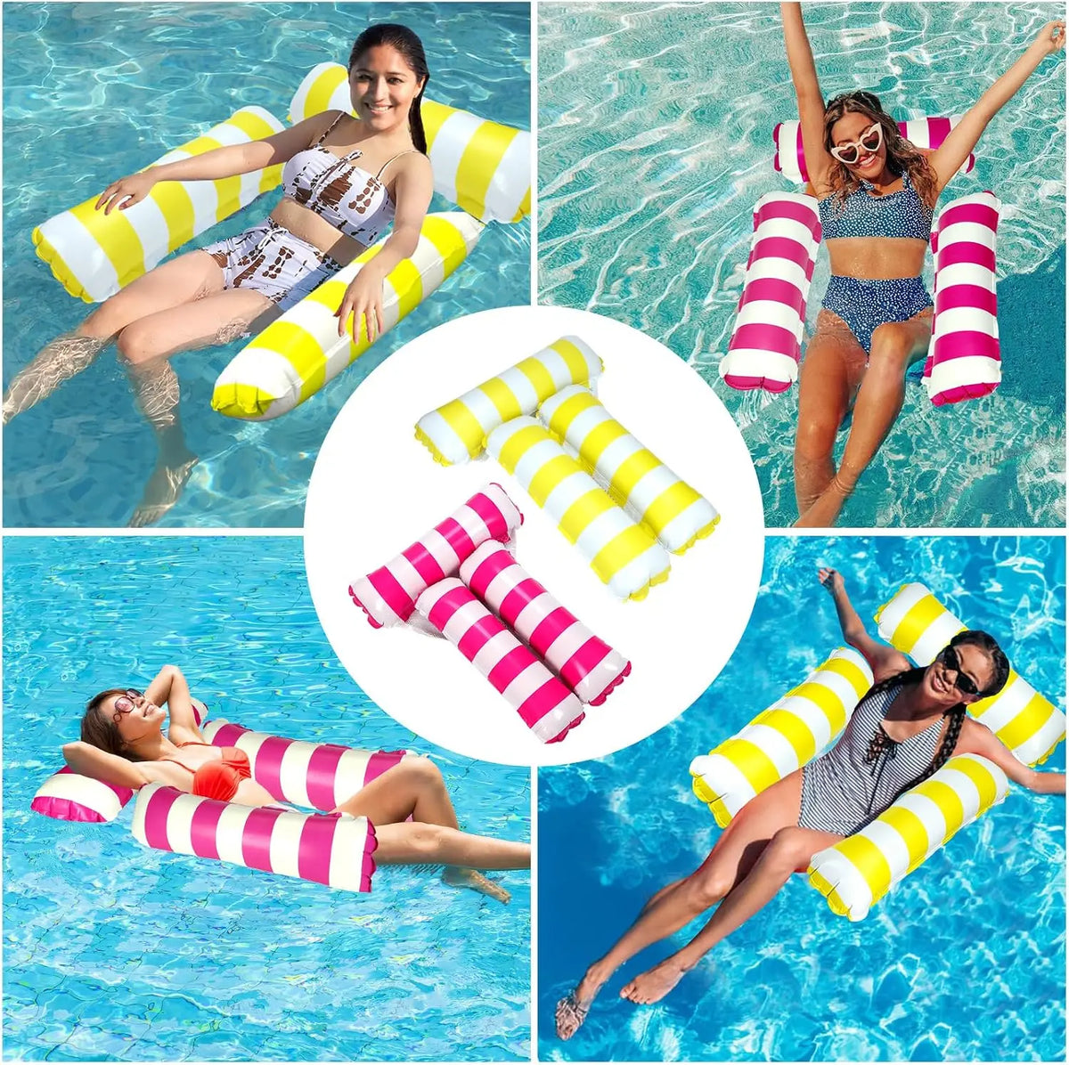 2 Pack Inflatable Pool Floats Adult 4-in-1 Pool Hammock with Bottom Mesh 3 Tubes Inflatable Hammock for Adults,Portable Floating Chair Bed for Travel, Swimming Pool Hot Tub