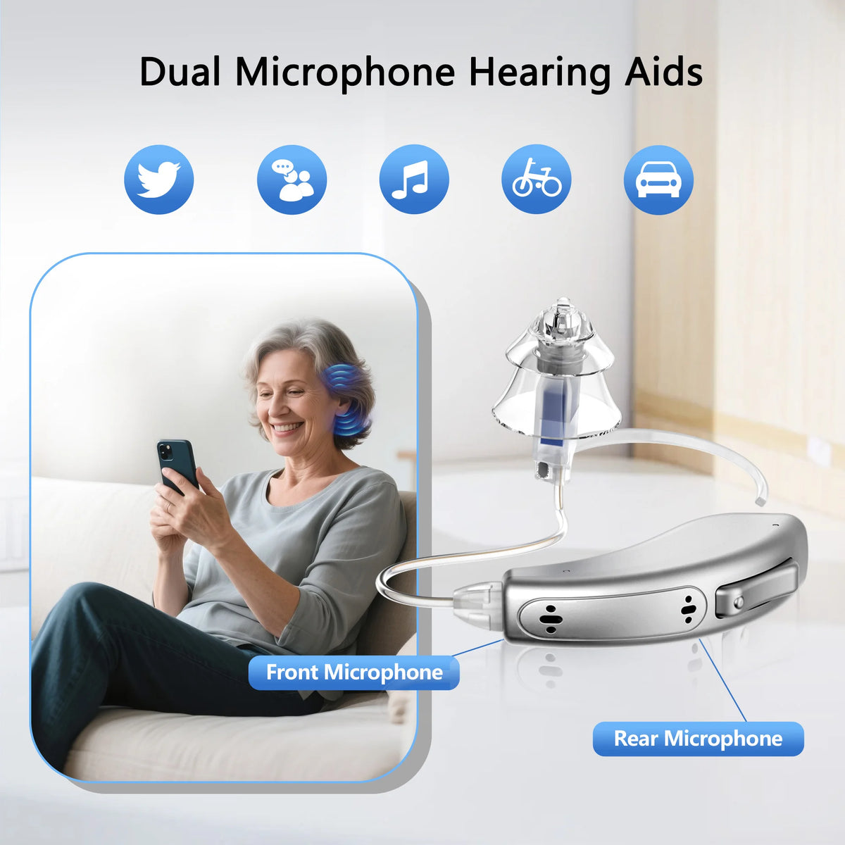 Hearing Aids for Seniors for Rechargeable Noise Cancelling APP Control 3-in-1 Function (Hearing Music Phone) 16 Channels