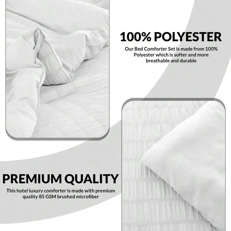 Lux Decor 8/10-Piece Down Alternative Seersucker Comforter Set, Soft Lightweight Breathable Bedding With Comforter, Sheets And Pillowcases, Comfortable All-Season Hotel Style Bed Set For Bedroom, Guest Room And Dorm