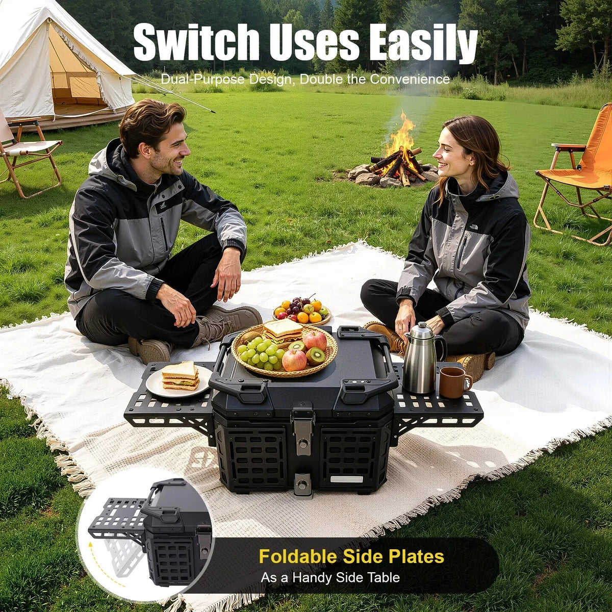 45L Motorcycle Top Case with Foldable Side Plates, Hard Shell Rear Tail Box for Scooter & Moped, Waterproof Storage Trunk with Cushioned Inner Liner, Double Lock System