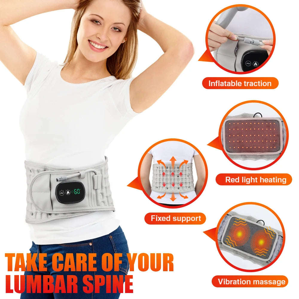 Rechargeable Heating Waist Back Massage Inflatable Lumbar Traction Device Red Light Heating Back Vibration Massage