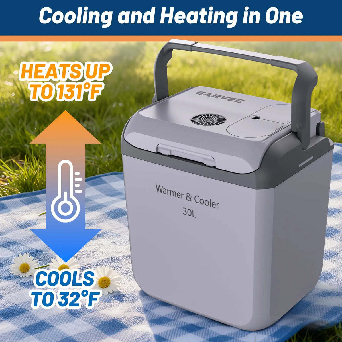 Portable Car Cooler and Warmer, 32QT (30L) Thermoelectric Plug-in Cooler, 12V DC/120V AC Electric Cooler for Car, SUV, RV, Truck, Camping, Travel, and Home Use