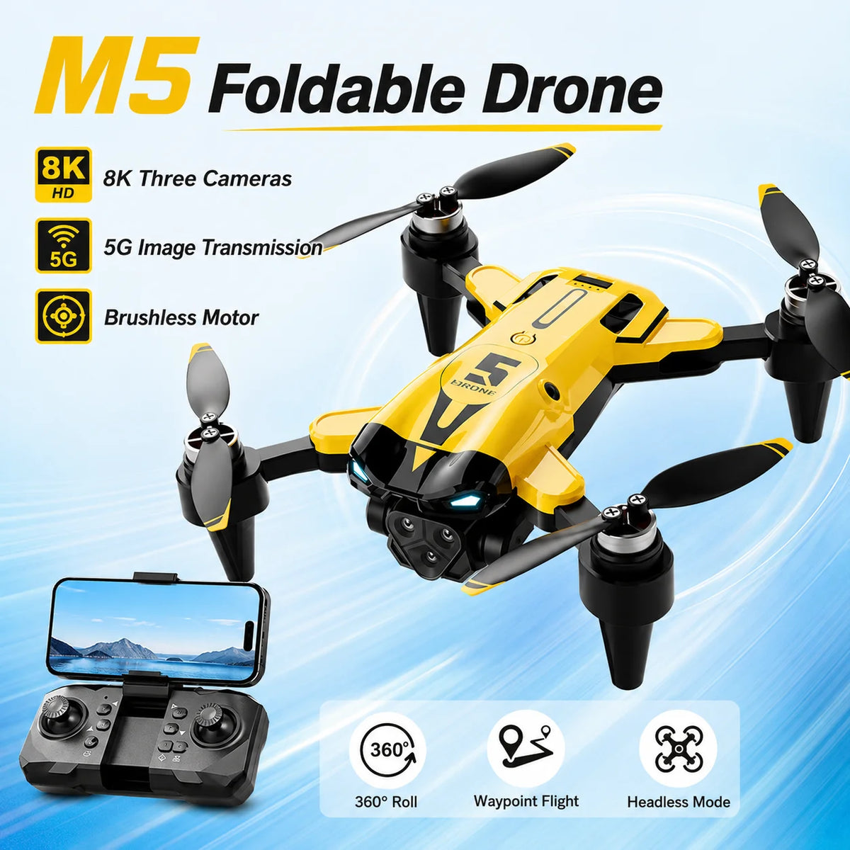 RC Drone Optical Flow Hover Smart Follow Waypoint Trajectory Flight One Key Takeoff Landing Return 360° Roll Headless Mode Outdoor Flying Drone