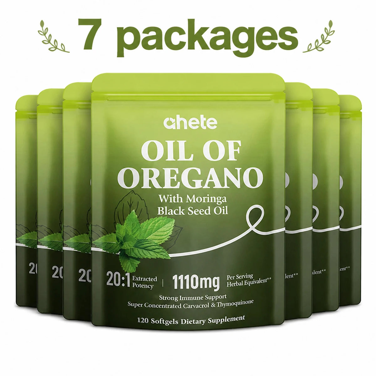7 packages, Ahete Oregano Oil Softgels - Natural Herbal Power Formula, Seasonal Health Support, Antioxidant Support