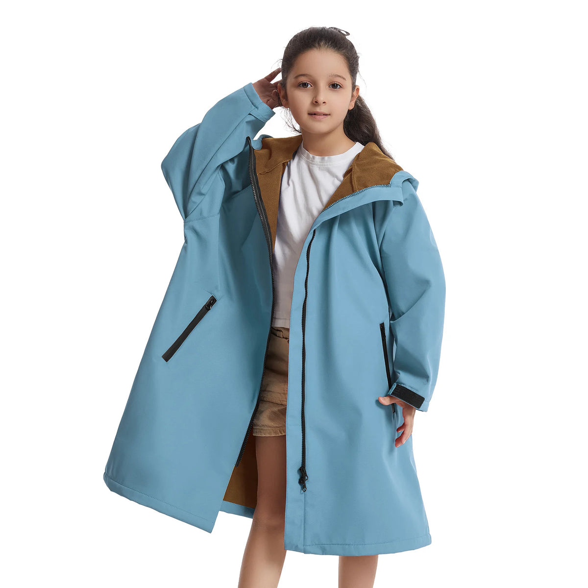 Mutao Children's Waterproof Zipper Cloak, Long-sleeve Windproof And Warm Bathrobe, Ideal For Beach Diving, Wwimming, Surfing, And Other Water Sports—Unisex Size