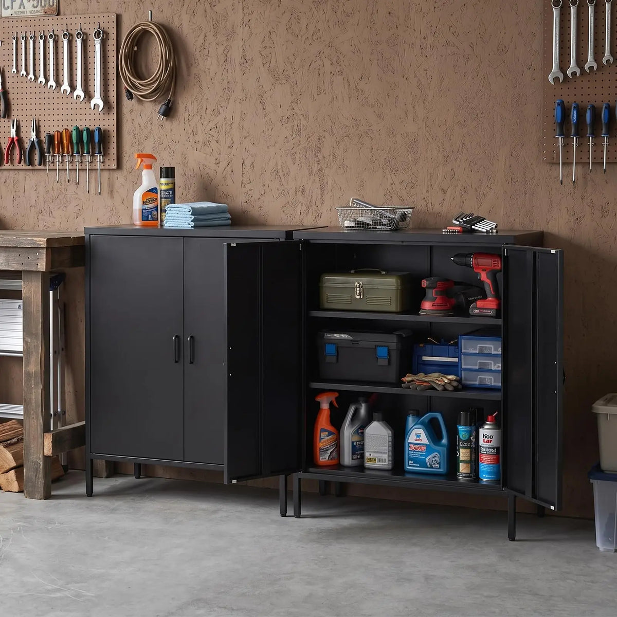 40 Inch Metal Storage Cabinet With 2 Doors, 3 Tier Steel Locker With Adjustable Shelves And Raised Legs For Office Garage Home