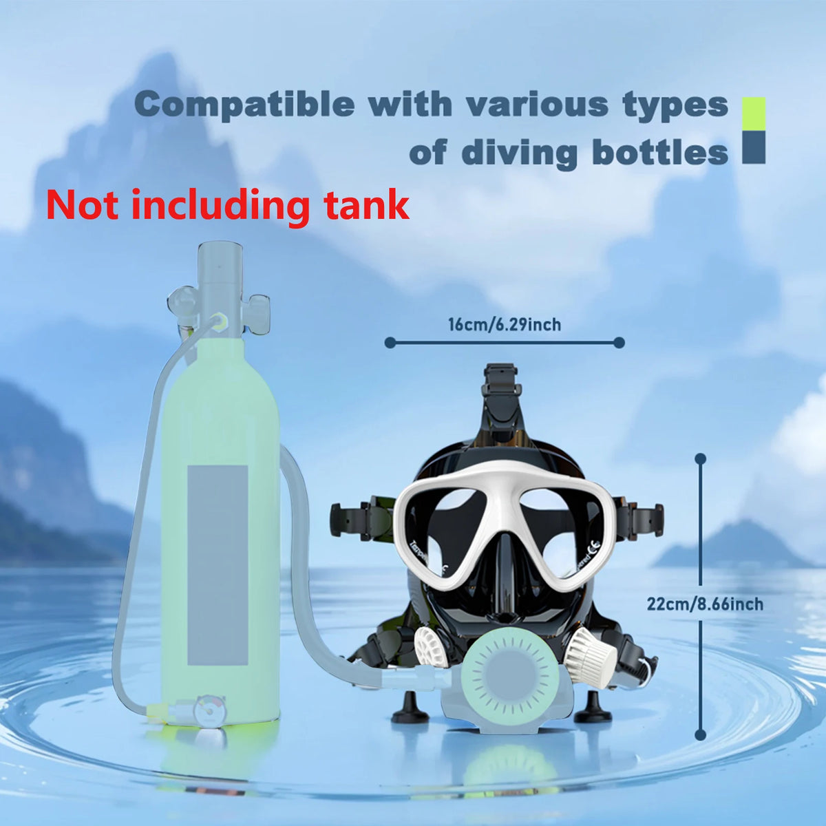 Full-Face Snorkel Mask with Silicone 180° Clear View No Cylinder Included Underwater Breathable Full Mask for Swimming and Diving