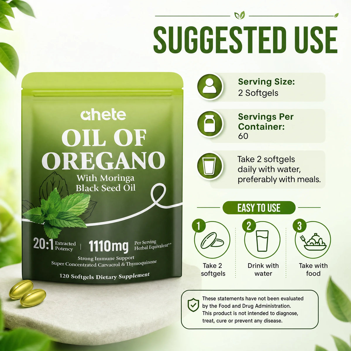 7 packages, Ahete Oregano Oil Softgels - Natural Herbal Power Formula, Seasonal Health Support, Antioxidant Support