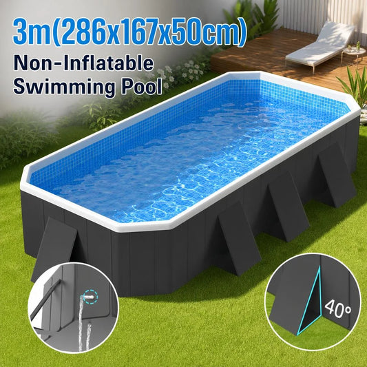 3m(286x167x50cm) Non-Inflatable Swimming Pool PVC Foldable Summer Water Sports Party Pools Bathtub For Family Home Outdoor Garden Backyard