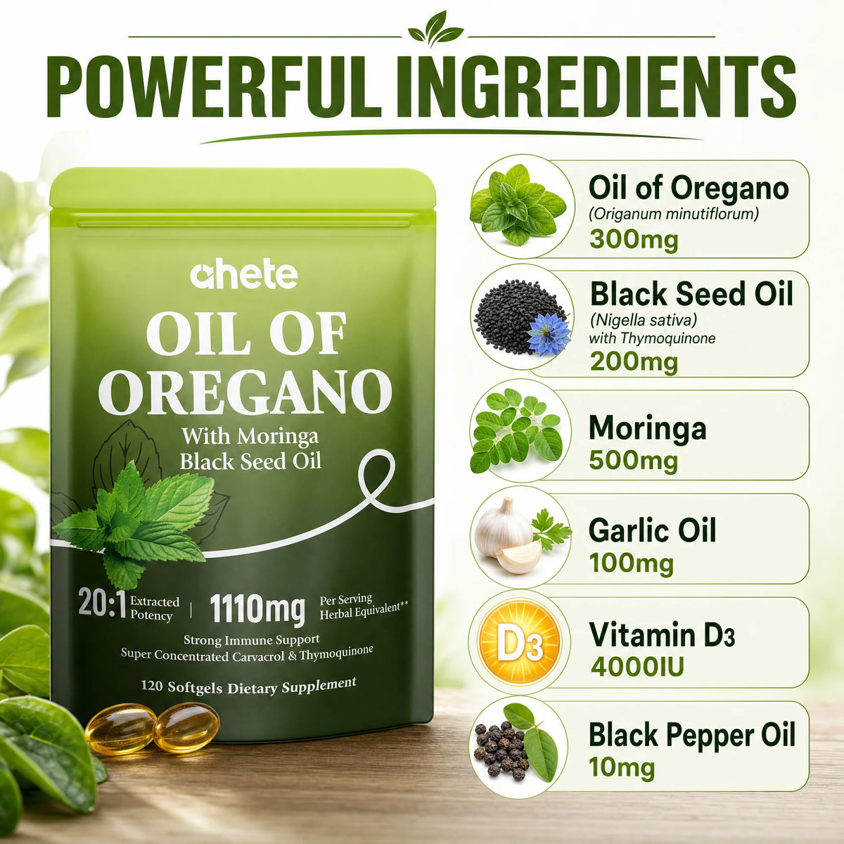 7 packages, Ahete Oregano Oil Softgels - Natural Herbal Power Formula, Seasonal Health Support, Antioxidant Support