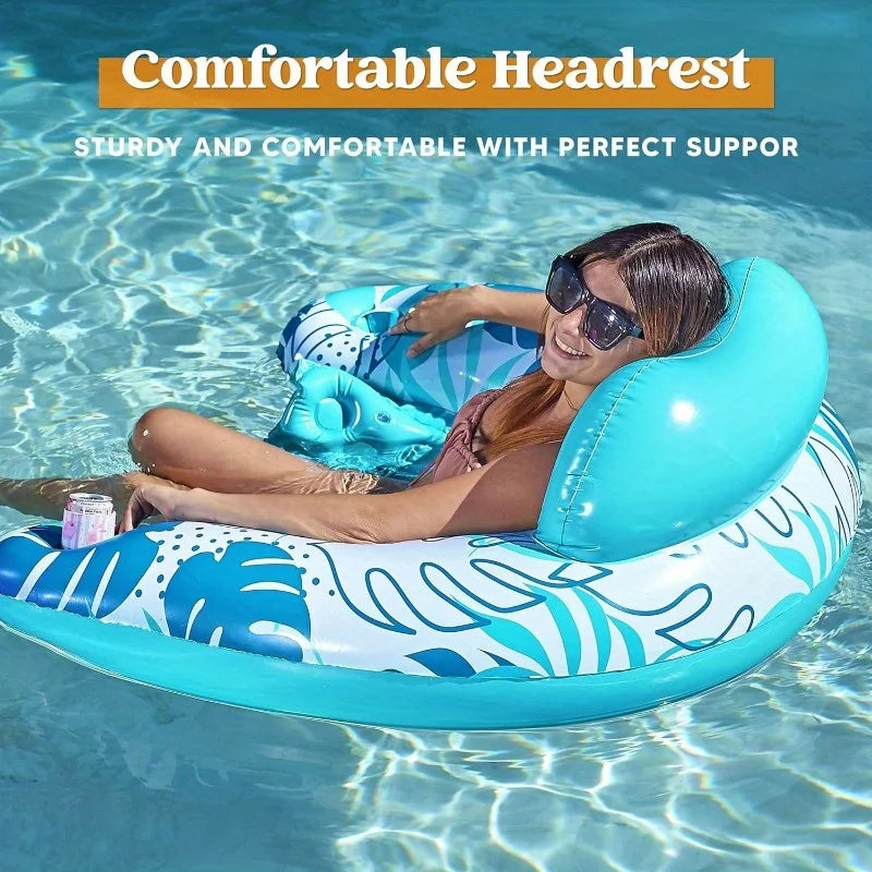 JOYFY 2 Pack Pool Chairs Inflatable Pool Floats with Cup Holders Hammock Noodle Mat for Relaxing Summer Water Fun