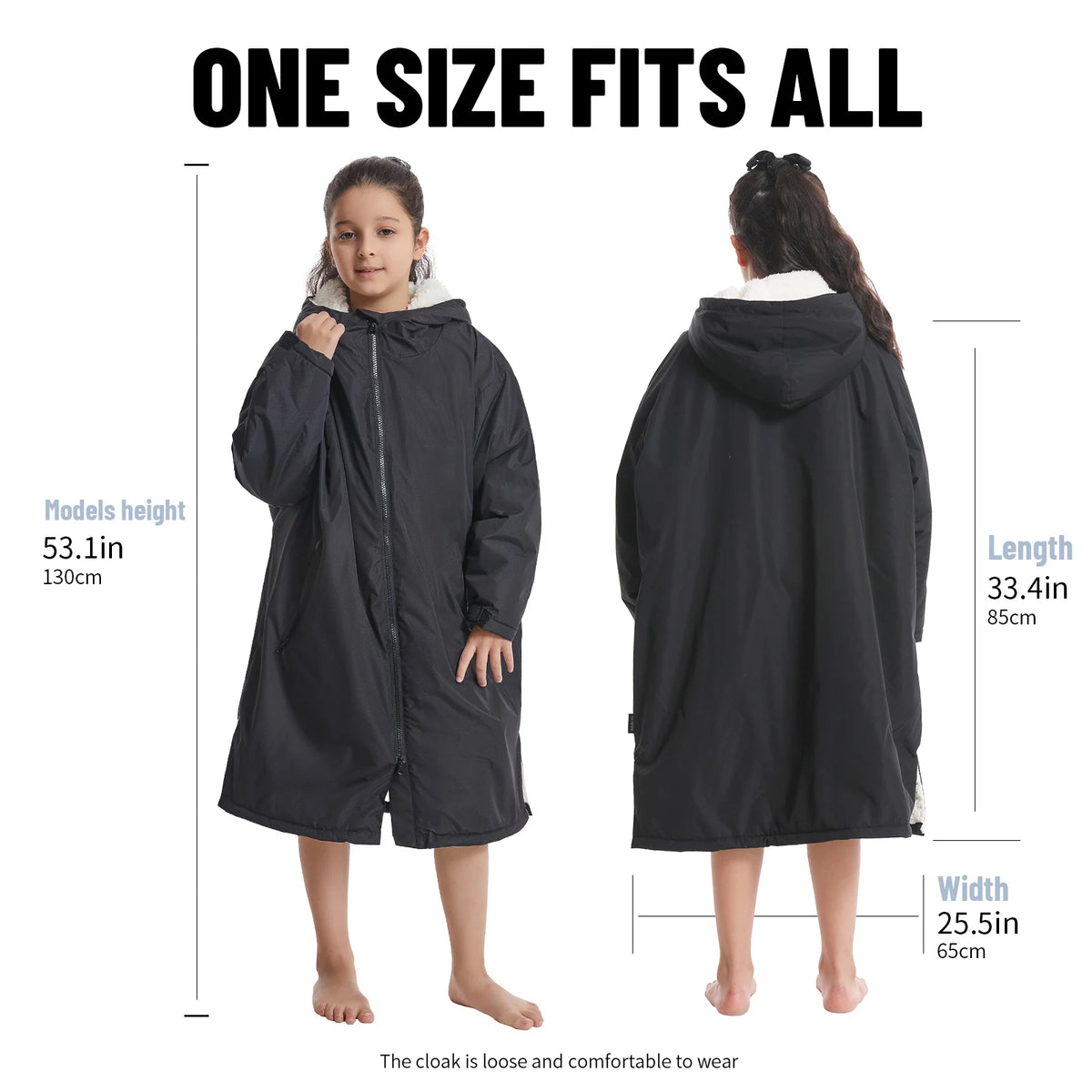 Mutao Children's Fleece-lined Warm Bathrobe, Windproof And Cold-resistant Composite Cape, Suitable For Beach Swimming, Diving, And Surfing; Hooded Design, One Size Fits All