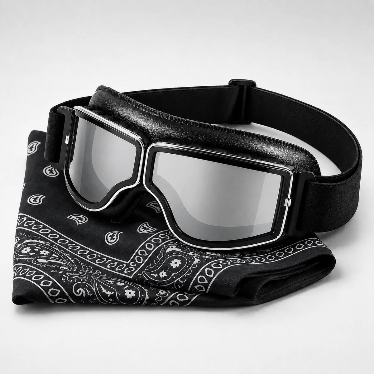 Skier's Goggles and Headband Set, Featuring Mirror-Polished Polycarbonate Lenses, TPU Frame, Leather Padding, and Adjustable Straps | Unisex