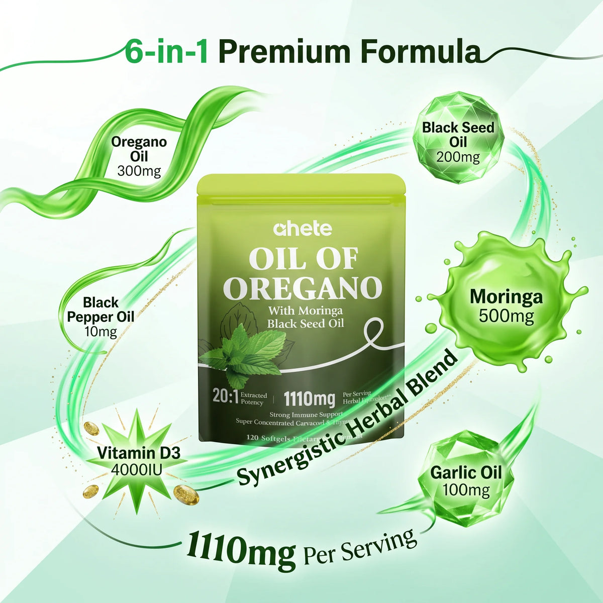 Ahete Oregano Oil Softgels, Black Seed Oil, Moringa, Garlic Oil D3 | Natural Immunity, Gut Health & Respiratory Care