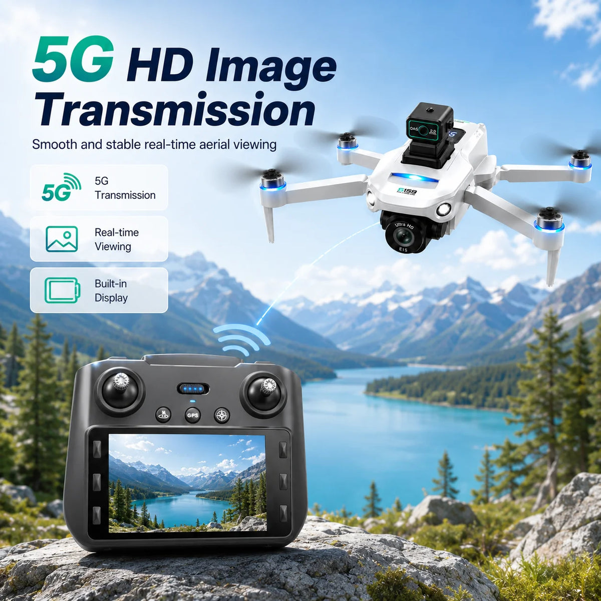 ZNLYRION S159 Brushless GPS Drone with 8K Camera  5G FPV Optical Flow Hover and 20Mins Flight Time