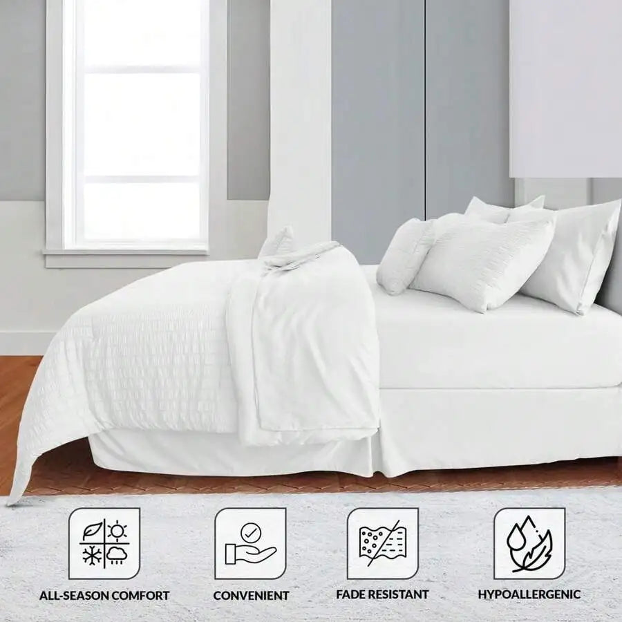 Lux Decor 8/10-Piece Down Alternative Seersucker Comforter Set, Soft Lightweight Breathable Bedding With Comforter, Sheets And Pillowcases, Comfortable All-Season Hotel Style Bed Set For Bedroom, Guest Room And Dorm