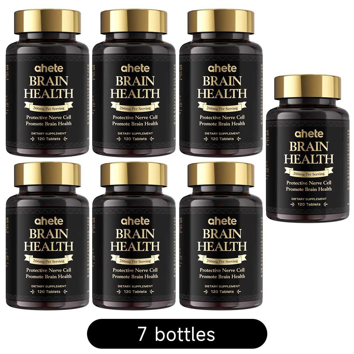 Ahete Brain Health Supplement 7 Bottles Set 266mg Tablets Each with DHA Magnesium B12 for Long Term Cognitive Clarity Support