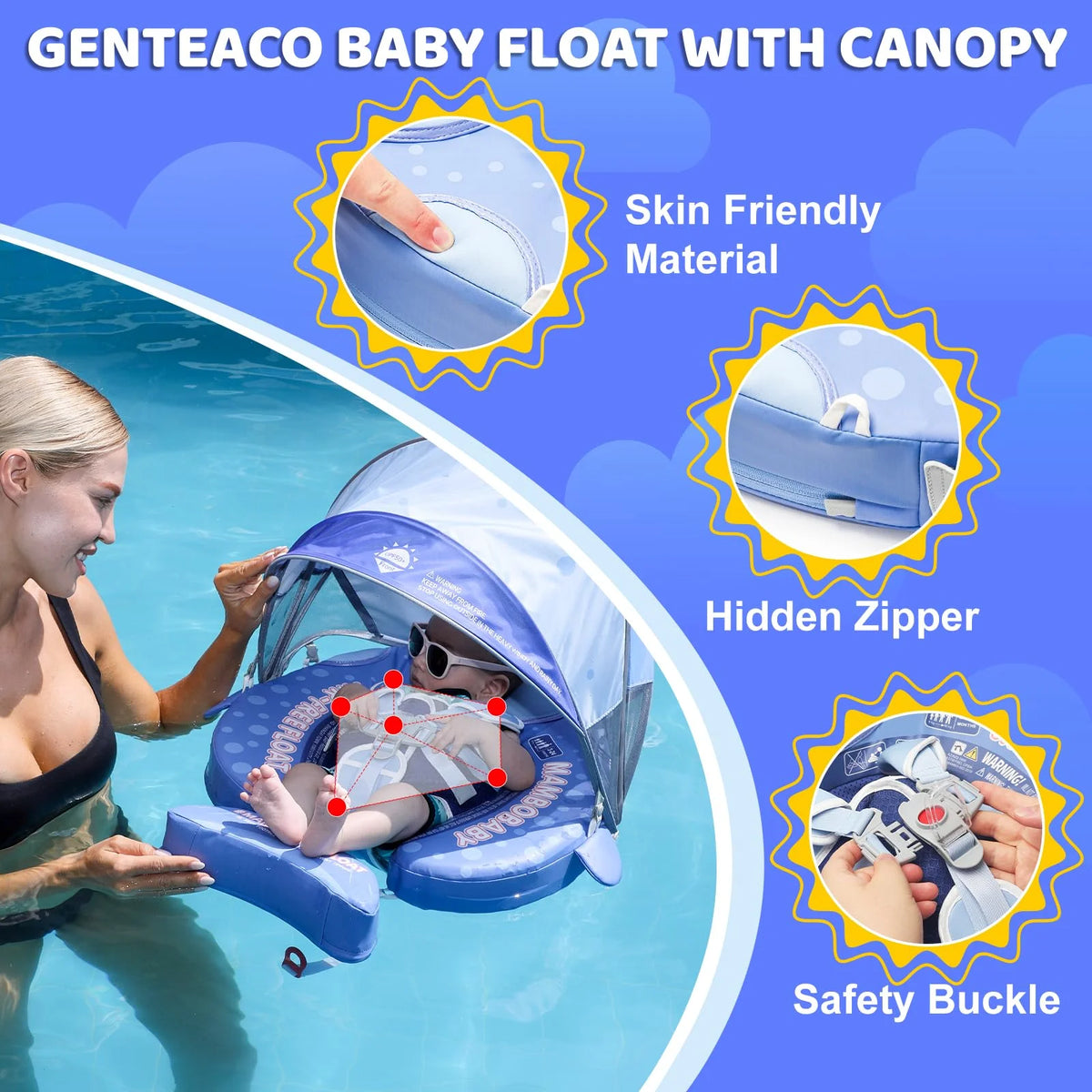 Mambobaby Float 98% UV Protection Canopy Comfort Skin-friendly Design ST:  Whale Shark 3-24 Month B503-92-W-Z Air-Free Chest Float with Sunshade Canopy  Baby Swimming Ring Toddler Pool Float Infant Swim Circle Infant Swimming
