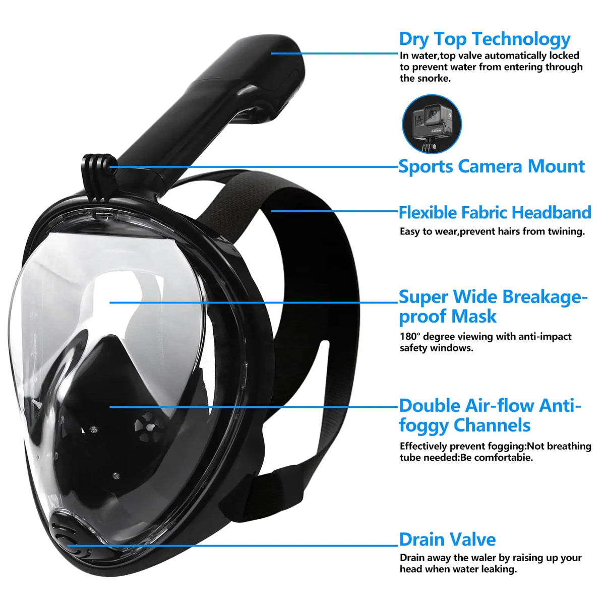 1 Set Full Face Scuba Diving Mask Anti Fog Goggles With Camera Mount Underwater Wide View Snorkel Swimming Mask Snorkling Set