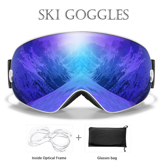 Winter Outdoor SKI Goggles Men And Women Teen, Free Optical Frame and Bag, UV400 Anti-Fog Snowboard Eyewear, Charistmas Gifts