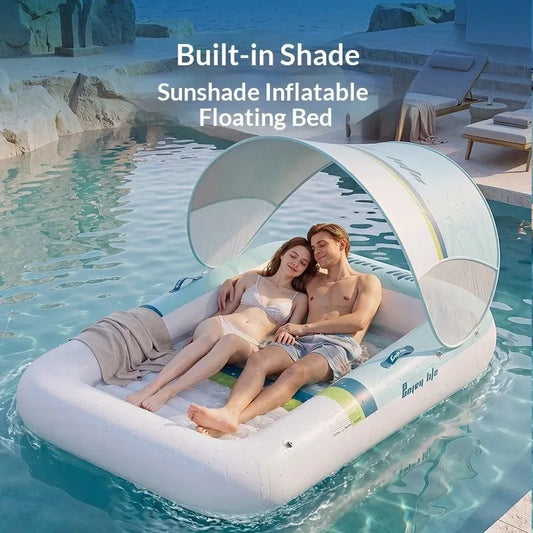 Inflatable Floating Bed 5-Layer Thickened PVC With Removable Sunshade Canopy For Pool Lake Beach Adult Couples