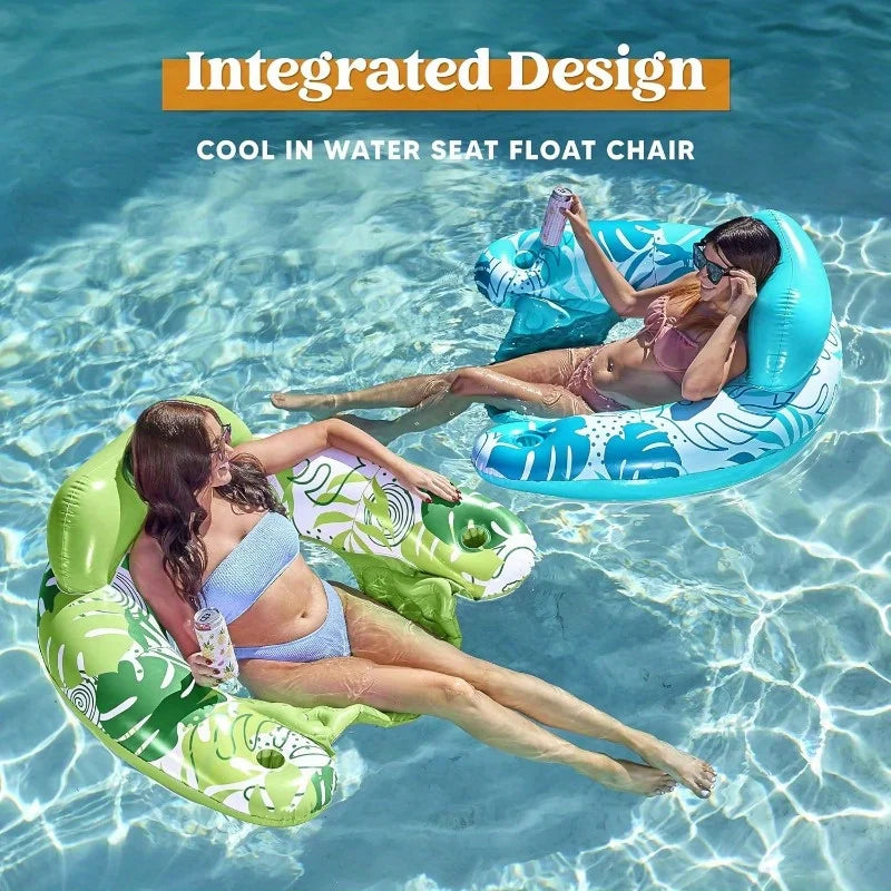 JOYFY 2 Pack Pool Chairs Inflatable Pool Floats with Cup Holders Hammock Noodle Mat for Relaxing Summer Water Fun