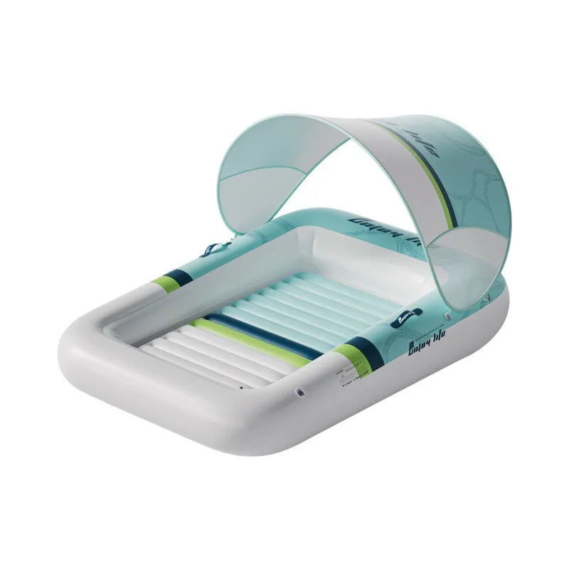 Inflatable Floating Bed 5-Layer Thickened PVC With Removable Sunshade Canopy For Pool Lake Beach Adult Couples