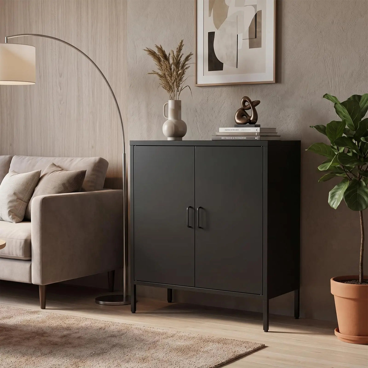 40 Inch Metal Storage Cabinet With 2 Doors, 3 Tier Steel Locker With Adjustable Shelves And Raised Legs For Office Garage Home