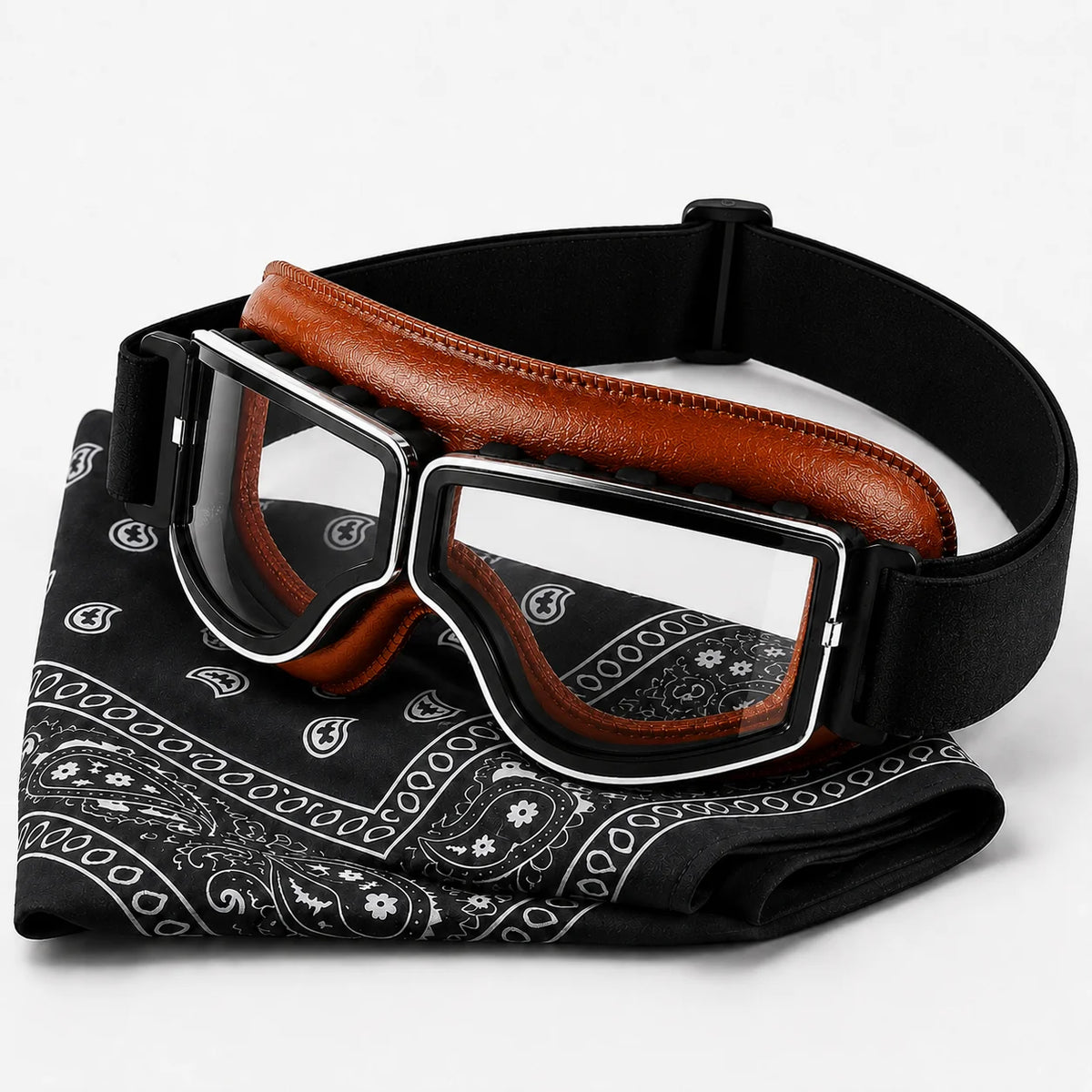 Skier's Goggles and Headband Set, Featuring Mirror-Polished Polycarbonate Lenses, TPU Frame, Leather Padding, and Adjustable Straps | Unisex