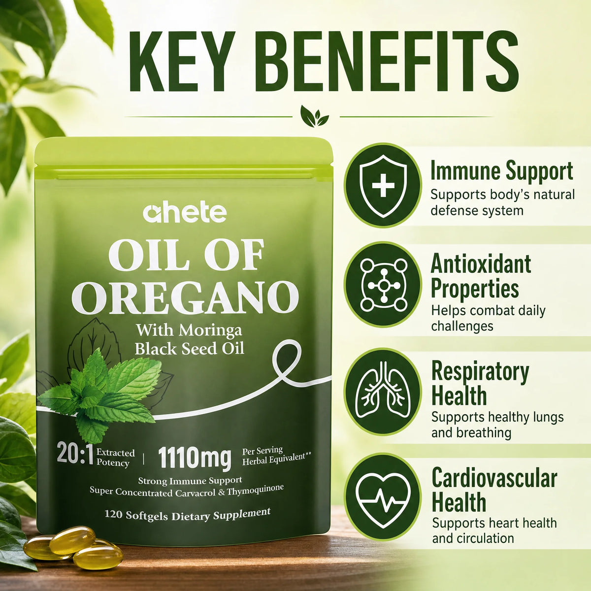 7 packages, Ahete Oregano Oil Softgels - Natural Herbal Power Formula, Seasonal Health Support, Antioxidant Support