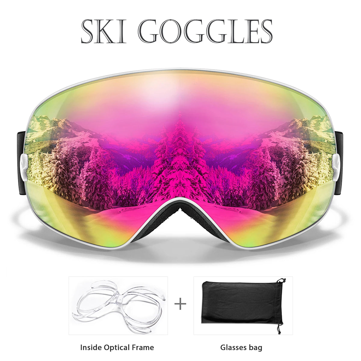 Winter Outdoor SKI Goggles Men And Women Teen, Free Optical Frame and Bag, UV400 Anti-Fog Snowboard Eyewear, Charistmas Gifts