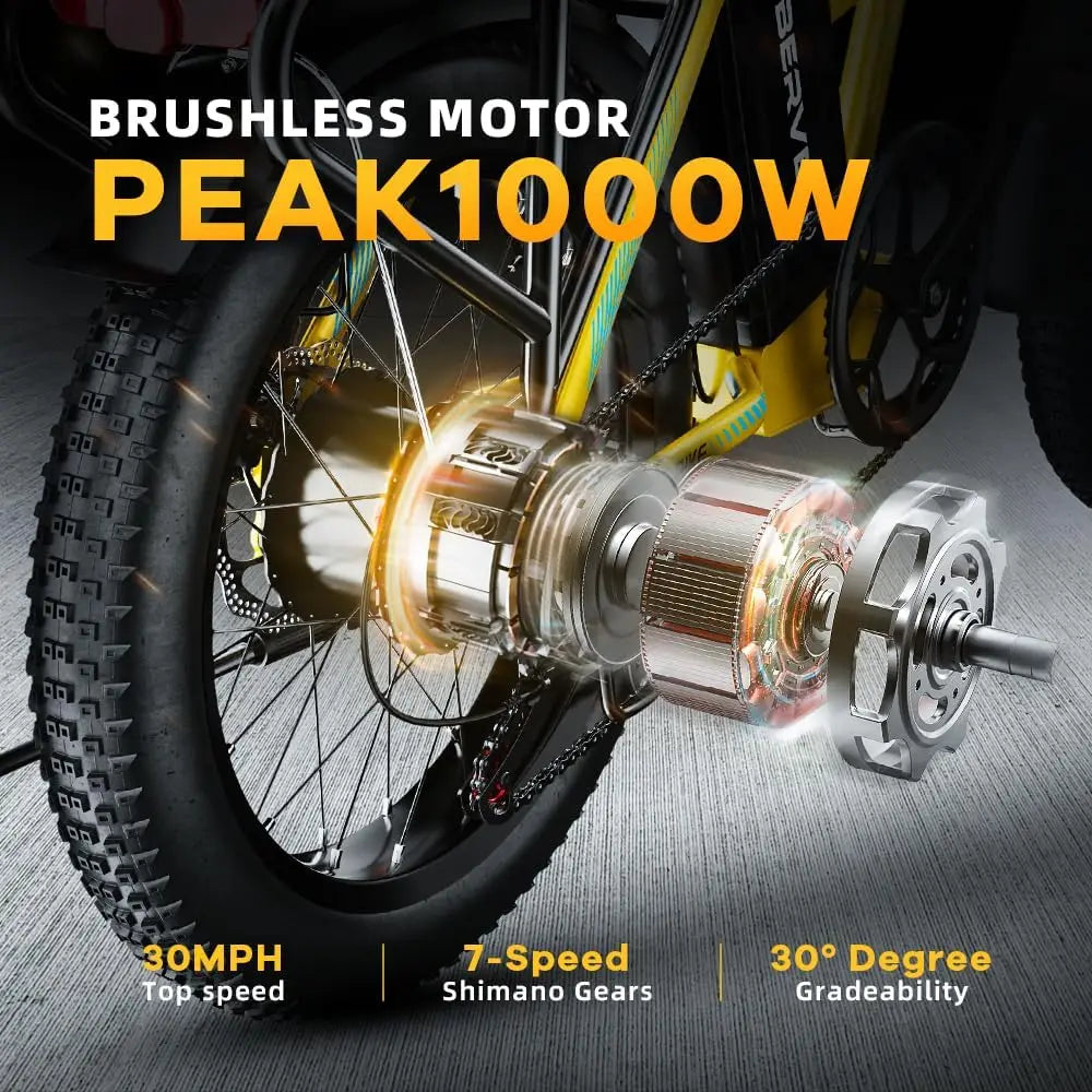 Cybervelo 1000W Electric Bike for Adults 48V 20.8Ah Battery Foldable 20 Inch Fat Tire Urban Commuting Mars700 Large Removable