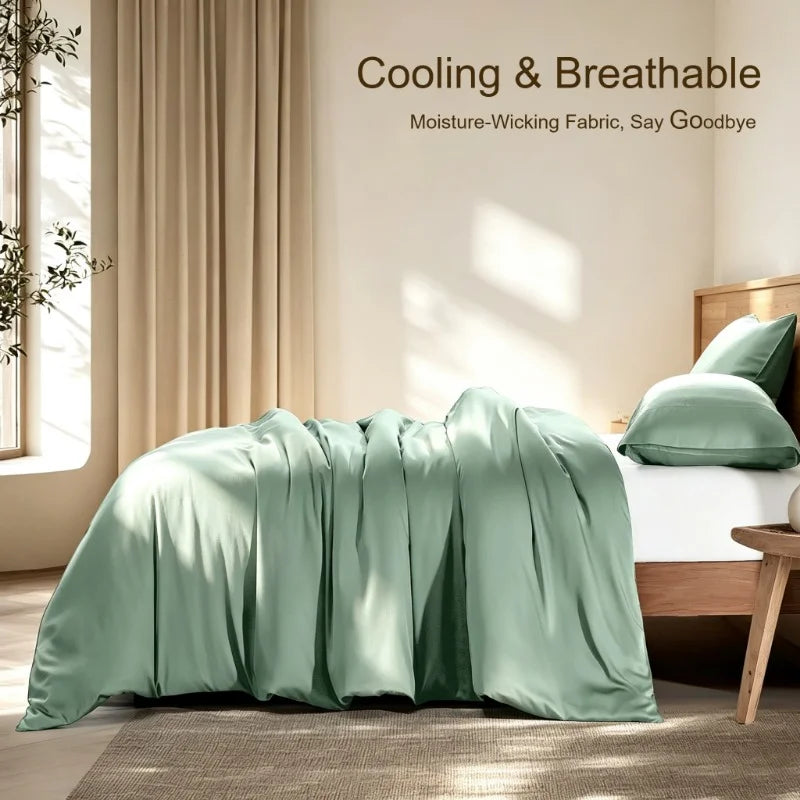 100% Bamboo Viscose Duvet Cover Set 3PCS, Solid Color Cooling & Breathable Bedding, 1 Duvet Cover + 2 Pillowcases, Queen (90"×90") / King (104"×90"), No Comforter Insert, 8 Colors Available`