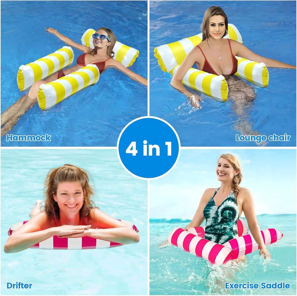2 Pack Inflatable Pool Floats Adult 4-in-1 Pool Hammock with Bottom Mesh 3 Tubes Inflatable Hammock for Adults,Portable Floating Chair Bed for Travel, Swimming Pool Hot Tub