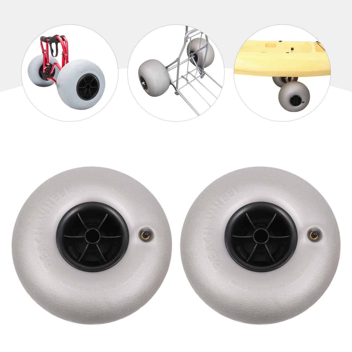 2Pcs 10 Inch PVC Inflatable Beach Wheels, Kayak Accessories, 20mm Bore Sand Tires for Canoe Trolley Cart
