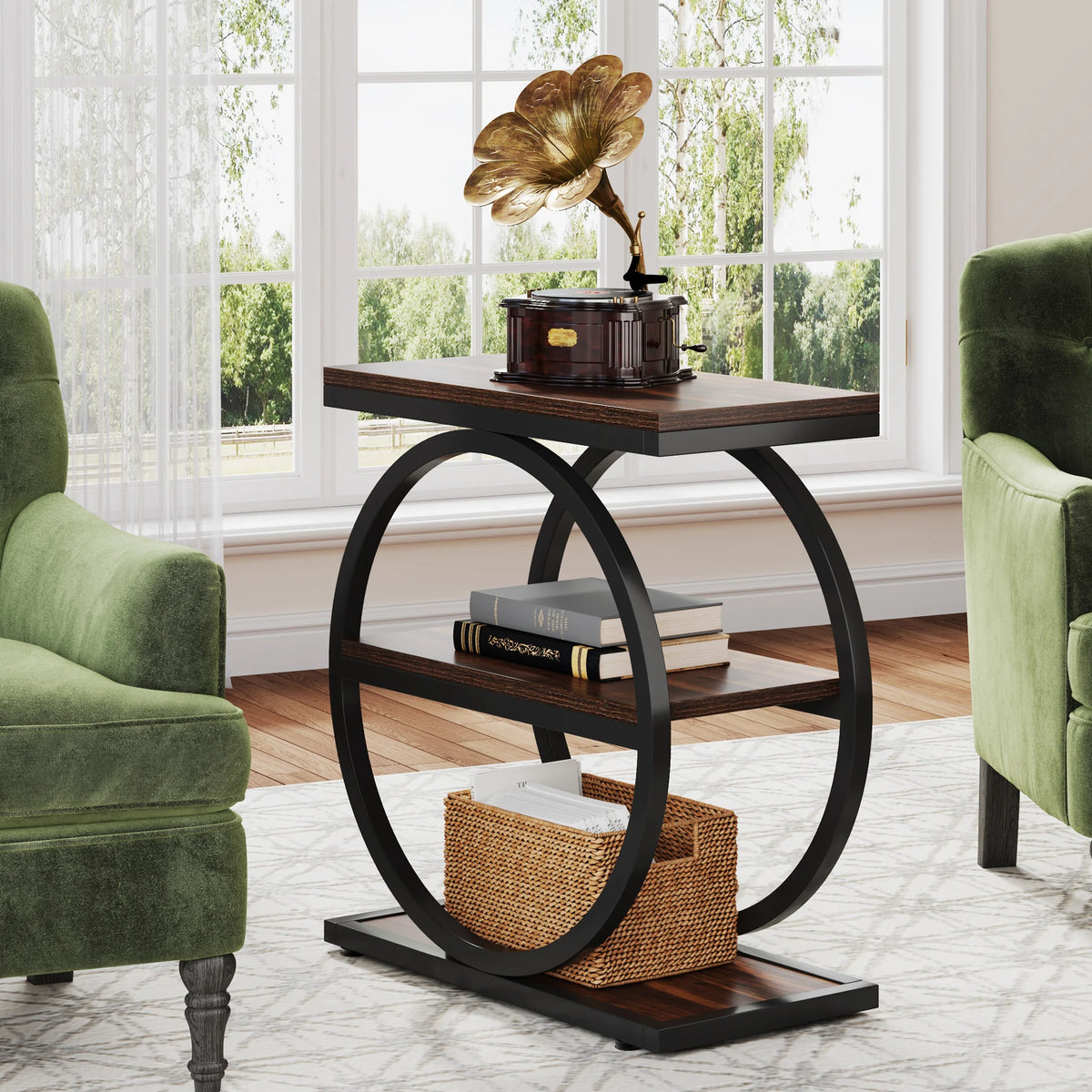 Tribesigns End Table, Narrow End Table with 3 Storage Shelves, Wooden Side Table, Industrial Small Sofa Side Table