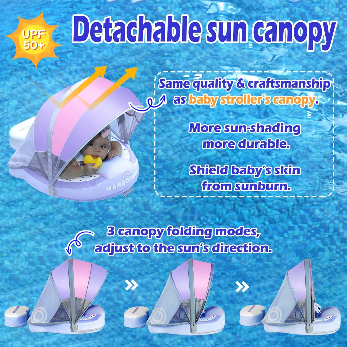 Mambobaby Float Feels Ultra-Secure Safe Air-Free Core ST:  Rainbow 3-24 Month B503-50-W-Z Air-Free Chest Float with Sunshade Canopy  Baby Swimming Ring Toddler Pool Float Infant Swim Circle Infant Fiber Ring 1Years Boy Girl