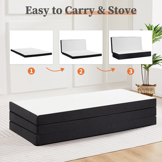 MCQ Foldable Tri-fold Mattress 3 Inch Portable Soft Bed Pad Collapsible and Washable Cover with CertiPUR-US Certified for Home