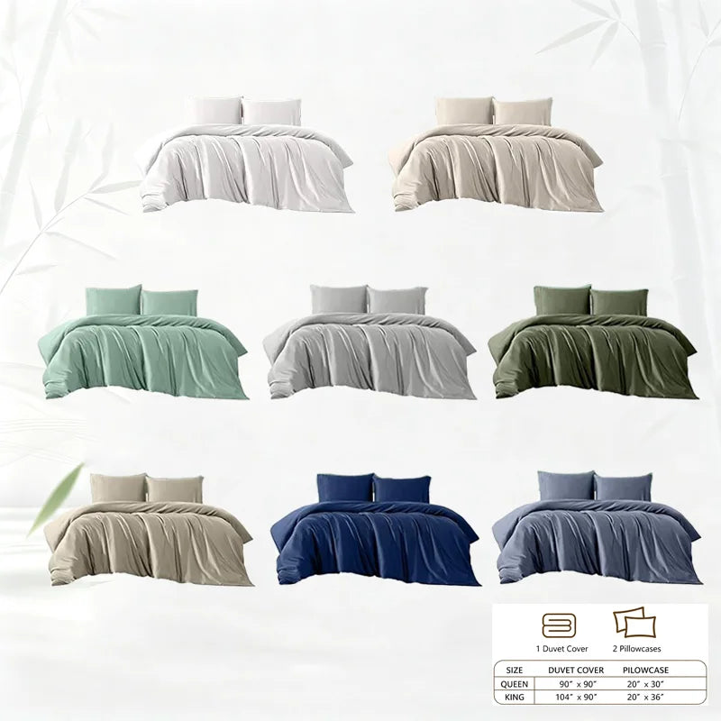 100% Bamboo Viscose Duvet Cover Set 3PCS, Solid Color Cooling & Breathable Bedding, 1 Duvet Cover + 2 Pillowcases, Queen (90"×90") / King (104"×90"), No Comforter Insert, 8 Colors Available`