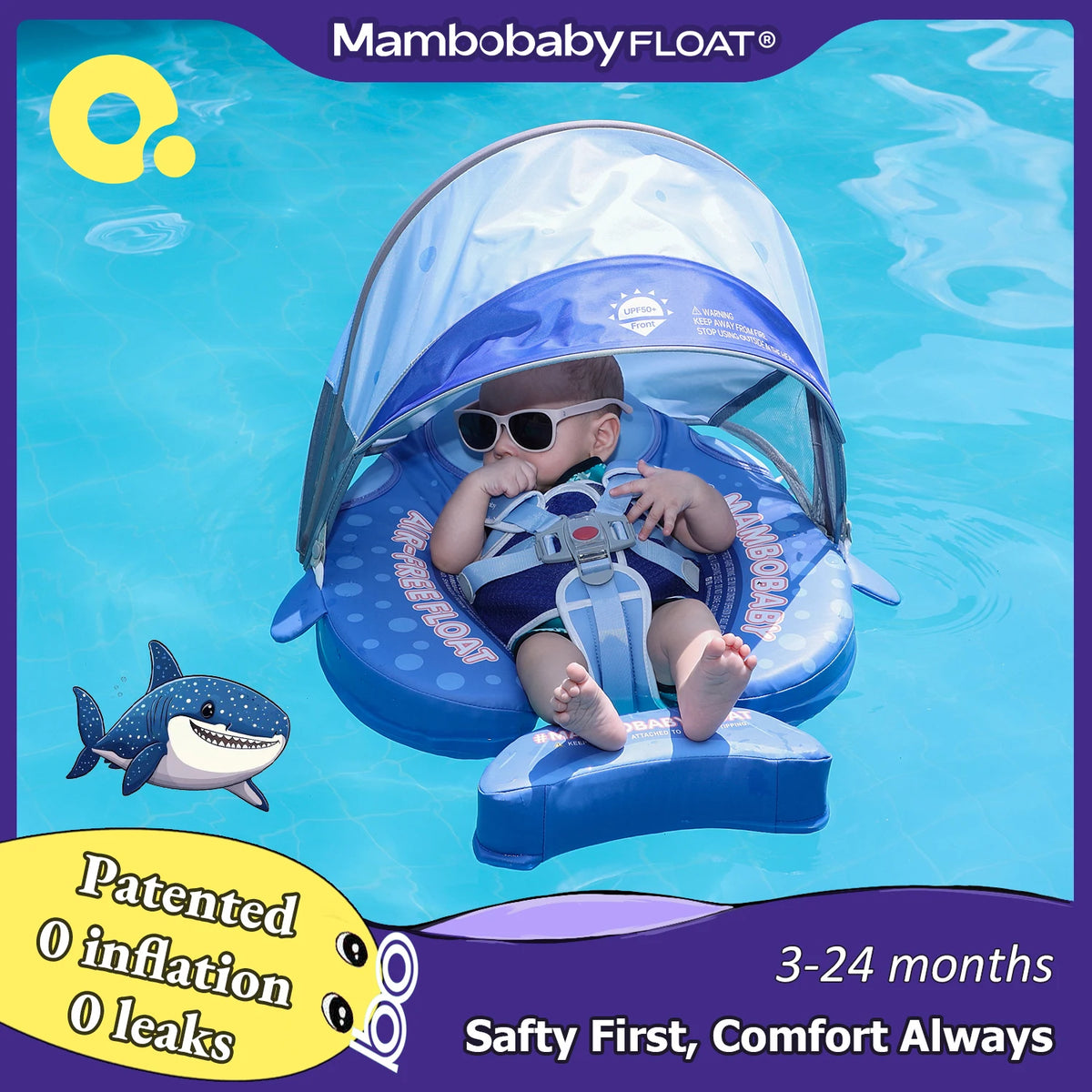 Mambobaby Float 98% UV Protection Canopy Comfort Skin-friendly Design ST:  Whale Shark 3-24 Month B503-92-W-Z Air-Free Chest Float with Sunshade Canopy  Baby Swimming Ring Toddler Pool Float Infant Swim Circle Infant Swimming