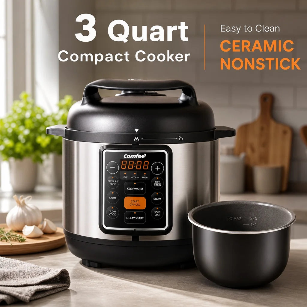 Media&COMFEE 6 in 1 Multi Function Electric Pressure Cooker, Multi Use Yogurt Maker & Rice Cooker with Non-Stick Inner Pot, Supports Pressure Cooking, Stewing and Steaming Functions, Ideal for Home Kitchens and Small Restaura