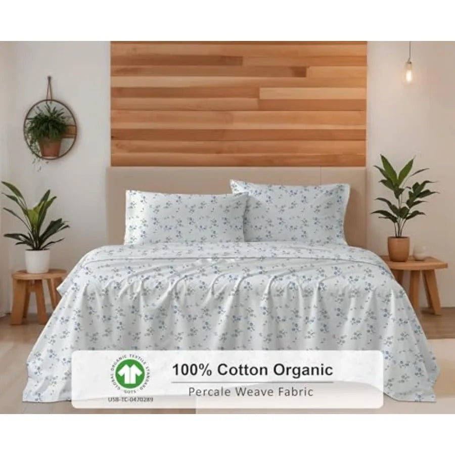 100% Cotton Organic Percale Sheets Size Crisp Cooling Bed Sheets for Hot Sleepers, Deep Pocket 15", Soft Peach Finish, Breathab