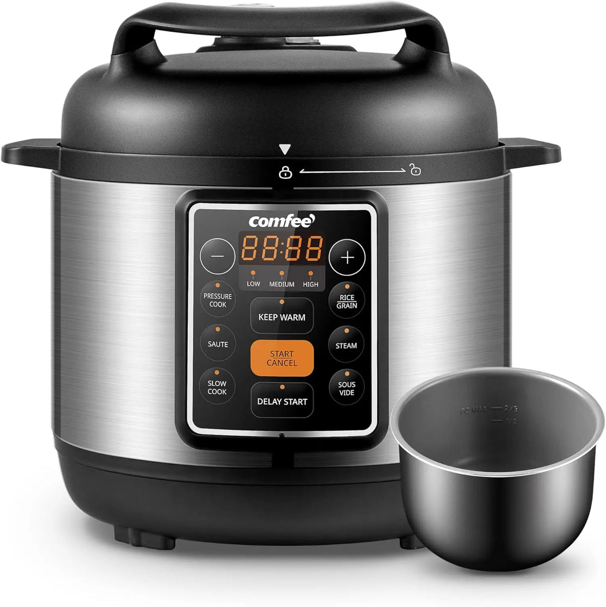 Media&COMFEE 6 in 1 Multi Function Electric Pressure Cooker, Multi Use Yogurt Maker & Rice Cooker with Non-Stick Inner Pot, Supports Pressure Cooking, Stewing and Steaming Functions, Ideal for Home Kitchens and Small Restaura