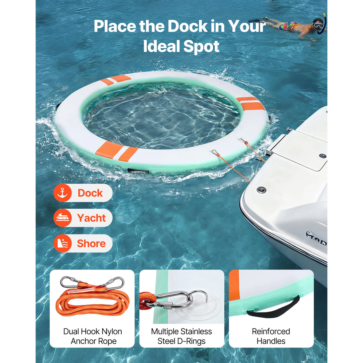 SucceBuy Inflatable Floating Dock Inflatable Dock Platform Non-Slip with Carrying Bag & Ladder Floating Platform Island Raft