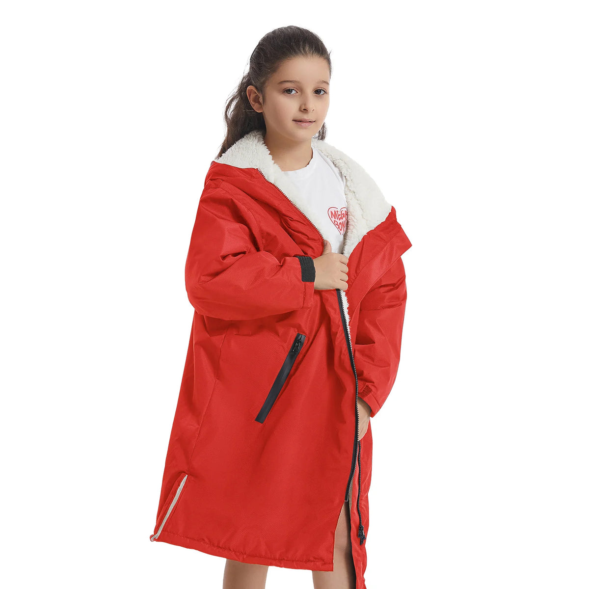 Mutao Children's Fleece-lined Warm Bathrobe, Windproof And Cold-resistant Composite Cape, Suitable For Beach Swimming, Diving, And Surfing; Hooded Design, One Size Fits All